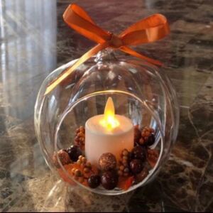THREE Luminara Real Flame Effect RED Berry & Fall Pumpkin Ornaments-New Open Box